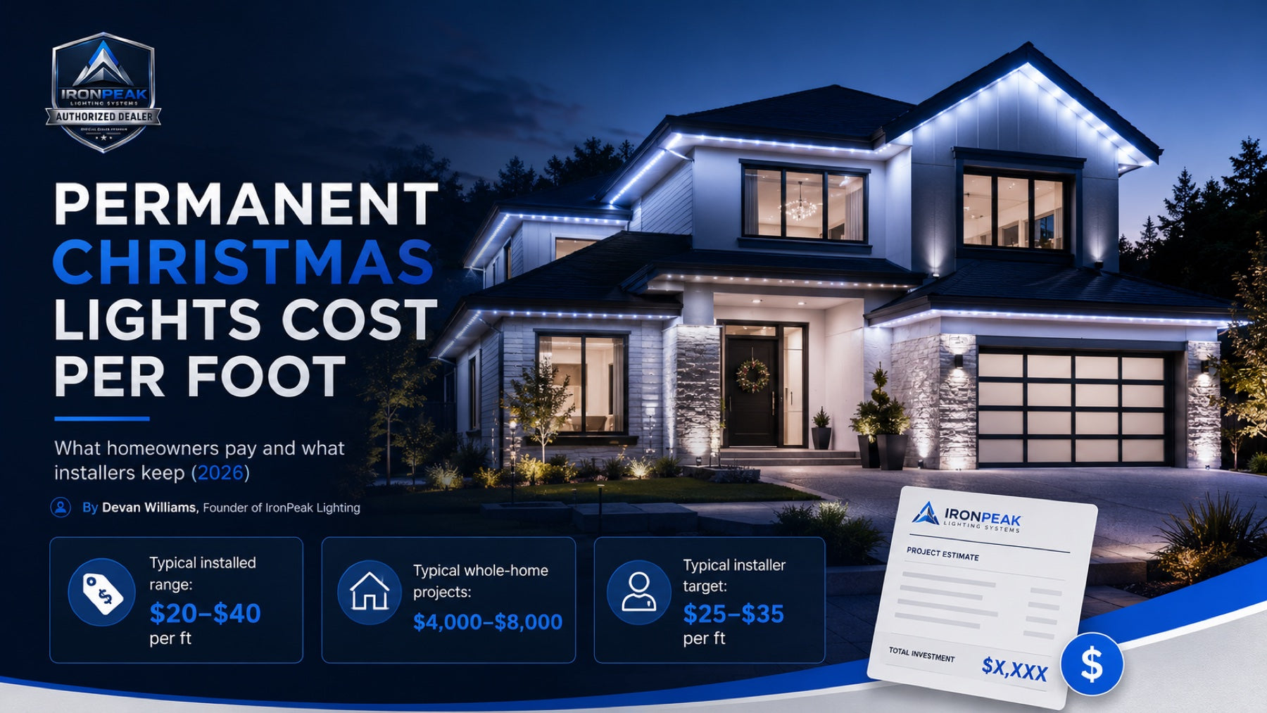 Permanent Christmas lights cost per foot 2026 — what homeowners pay and what installers keep