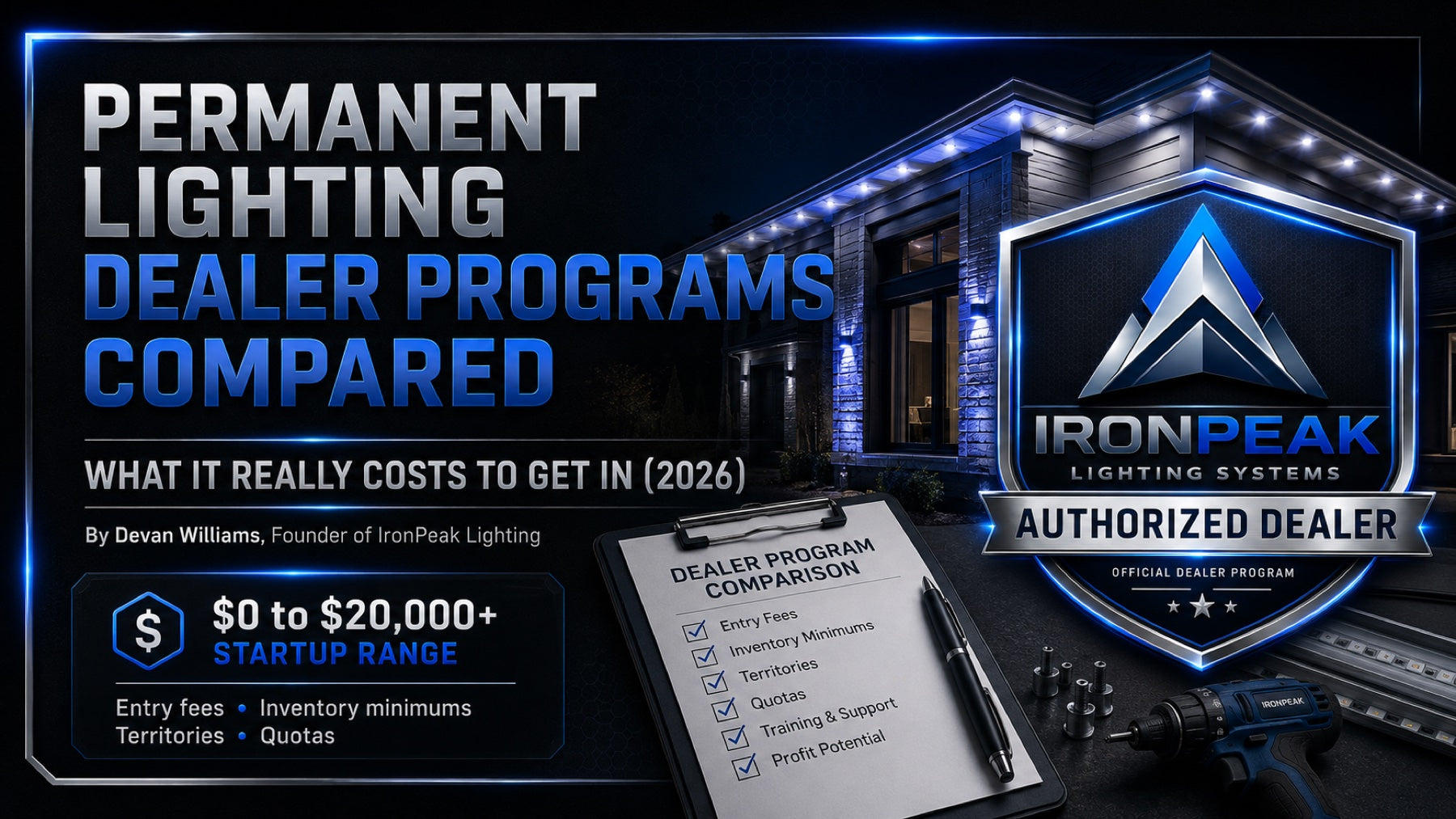 Permanent lighting dealer programs compared 2026 — entry fees, inventory minimums, territories, and quotas