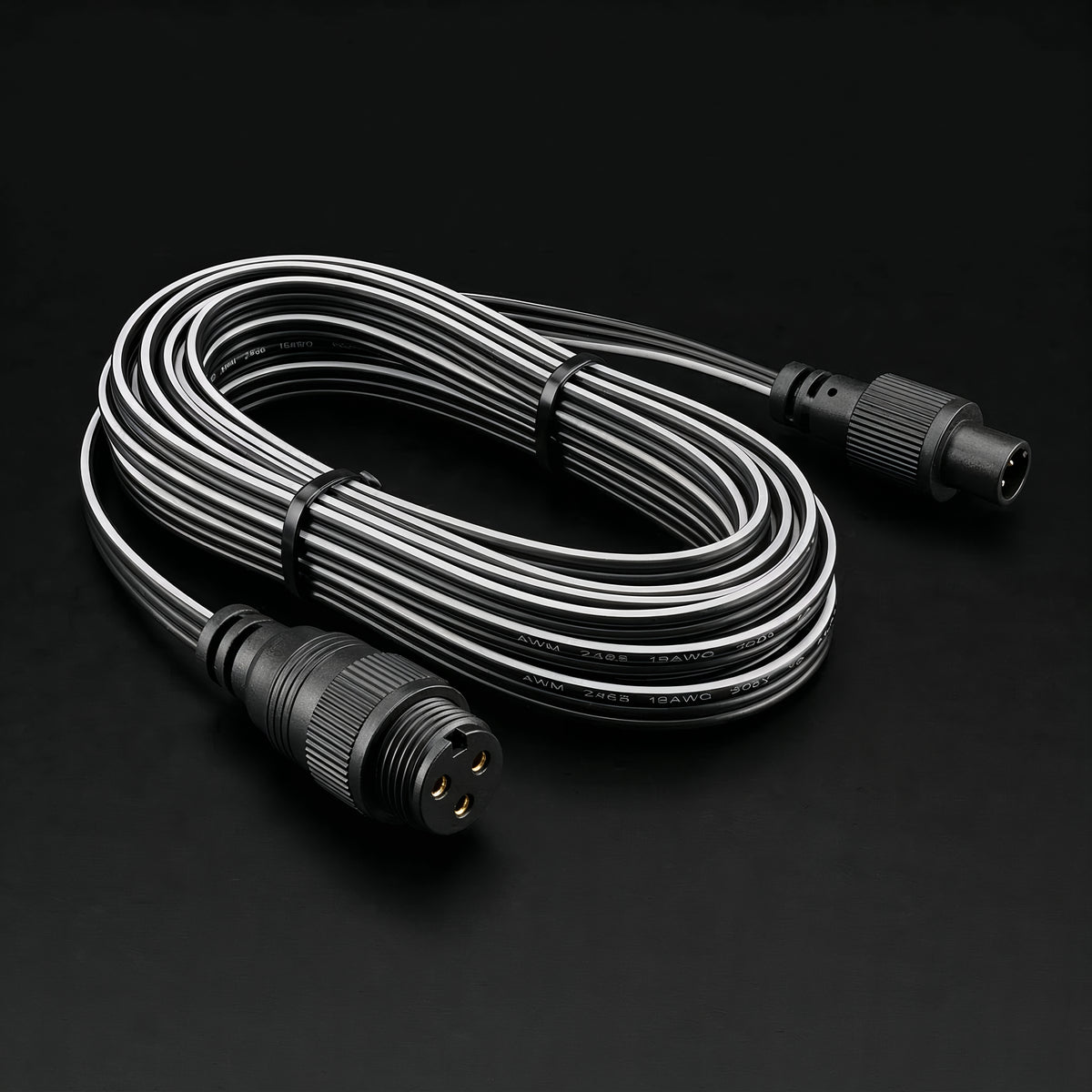 IronPeak data extension cable with sealed 3-prong waterproof connector for permanent lighting